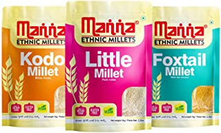 Manna Millets | 3kg - Natural Grains Combo Pack of 3 | Foxtail 1kg, Kodo 1kg, Little 1kg