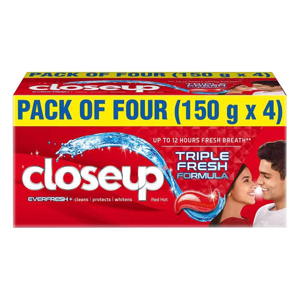 Closeup Everfresh+ Anti Germ, Red Hot Gel Toothpaste with Triple Fresh Formula for 12 hrs of Freshness & Protection, Eliminates Bad Breath, Plaque Removal (600 g/150g x 4)
