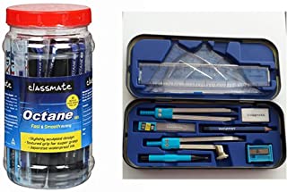Classmate Octane Gel Pen (Blue & Black)- Pack Of 25 + 10 Gel Refills Free & Classmate Archimedes Geo Box