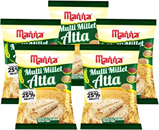 Manna Multi Millet Atta | Multigrain Atta with 25% Millets, 5kgs (1kg x 5 Packs)