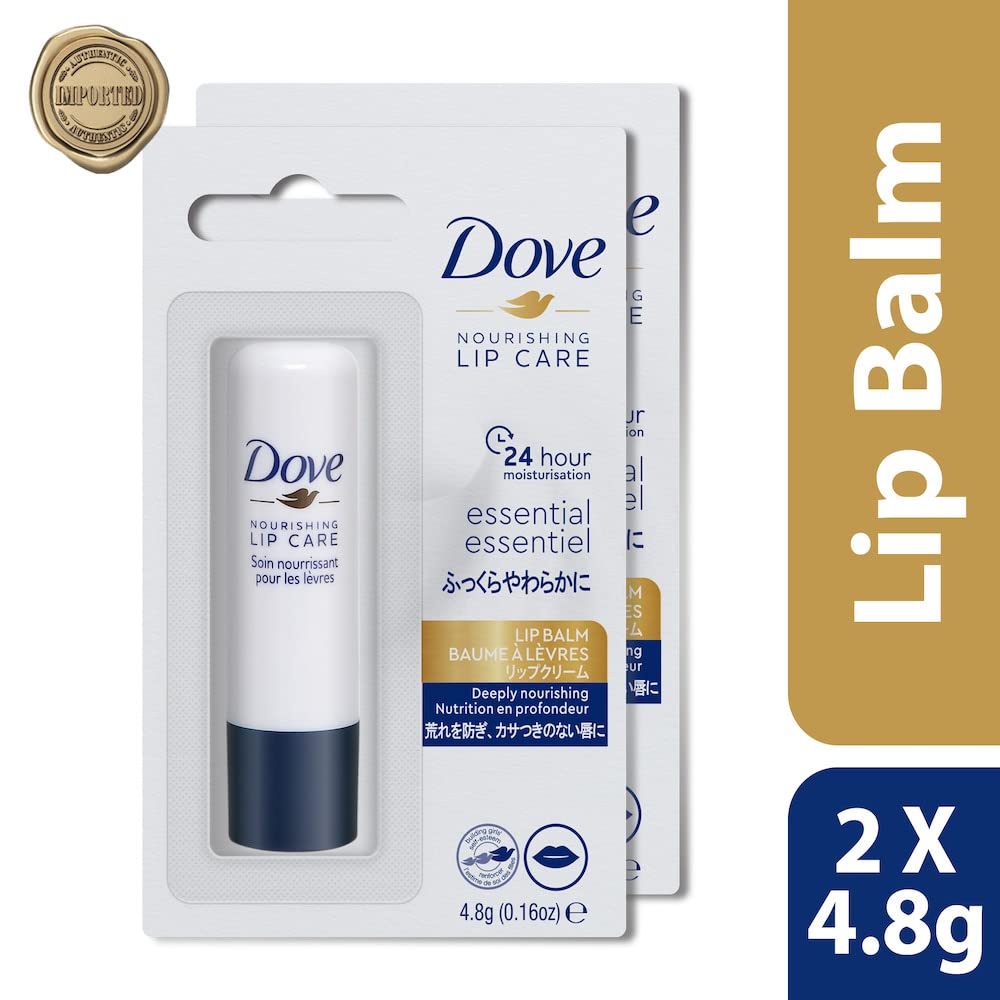 Dove Essential Nourishing Lip Care with Jojoba oil and Shea butter extract,Long lasting Lip Balm,