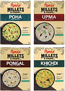 Manna Instant Millet breakfast - Combo Pack of 4 (12 Servings) - Millet Upma, Poha, Khichdi, Pongal (180g each)