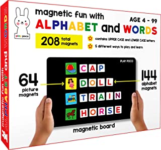 Magnetic Fun with Alphabet and Words - with 64 Picture Magnets, 144 Letter Magnets (Capital & Small)