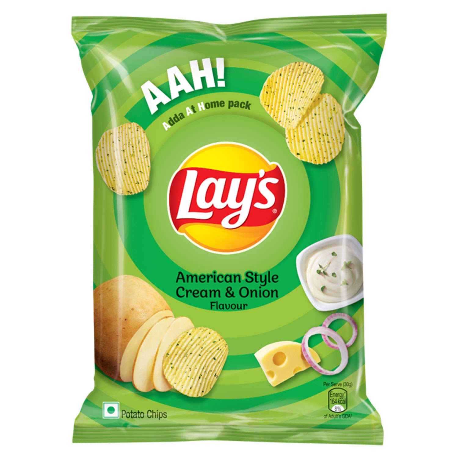 Lays Potato Chips - American Style Cream & Onion Flavour, 190 gm/ 221g
