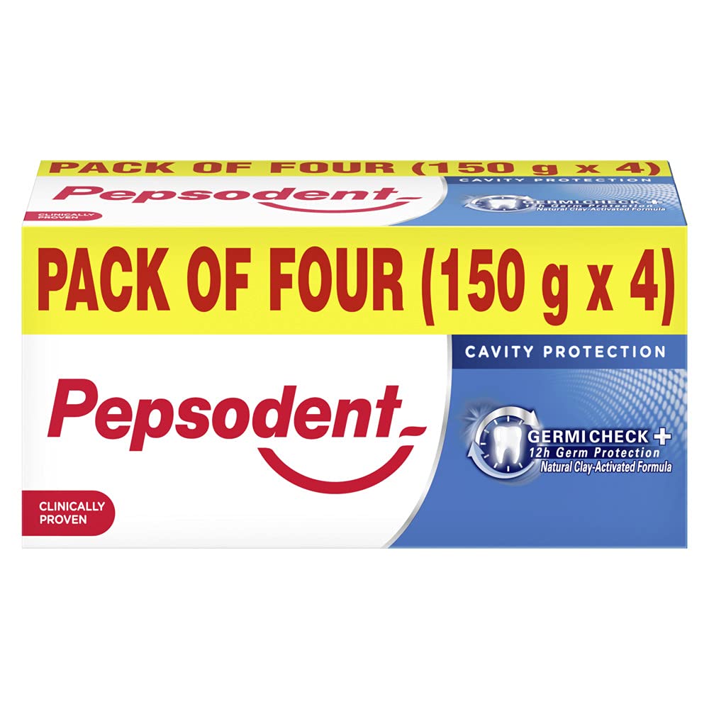Pepsodent Germicheck 8 Actions, Whole Mouth Toothpaste Fights Teeth, Gum & Tongue Germs, Prevents Cavity, Promotes Oral Hygiene, 600 g (150g x 4)
