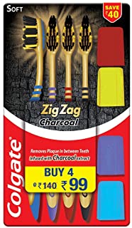 Colgate ZigZag Charcoal Soft Bristle Toothbrush - 4 Pcs