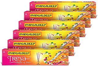 Mangaldeep Treya Power of 3 in1 Agarbatti - Total 450 Sticks (Pack of 6) - 3 Unique Fragrances in 1 Pack
