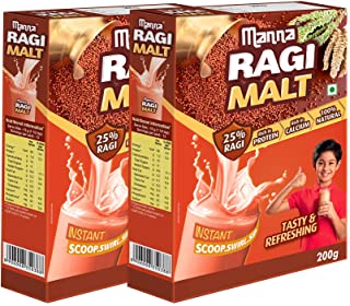 Manna Ragi Malt Health Mix | 400g (200g X2 Packs) | 25% Ragi ( Finger Millet)