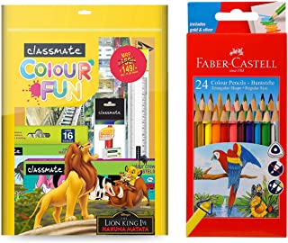 Classmate 4056002 Color Fun Combo & Faber-Castell Triangular Colour Pencils - Pack Of 24 (Assorted)