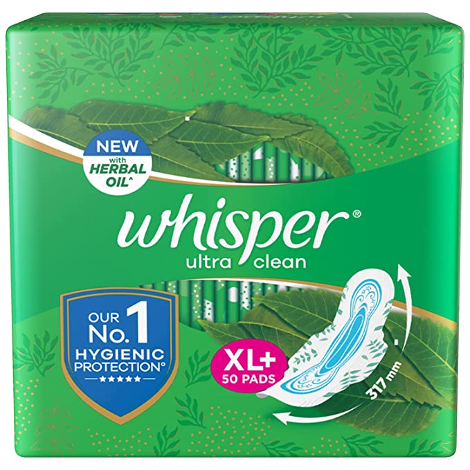 Whisper Ultra Clean Sanitary Napkins Pads For Women, X-Large +, Pack of 50 Pads
