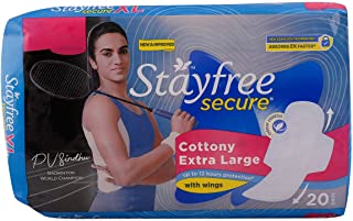 Stayfree Secure Cottony Sanitary Napkins with Wings - 20 Pads (XL)