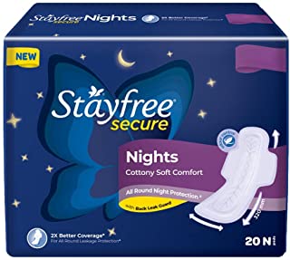 Stayfree Secure Night Sanitary Napkins for Women, 20 Pads