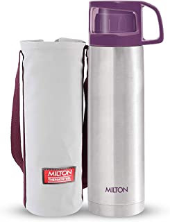 Milton Glassy 1000 Thermosteel 24 Hours Hot and Cold Water Bottle with Drinking Cup Lid, 1 Litre, Purple
