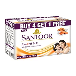 Santoor Sandal and Almond Milk Soap (Buy 4 Get 1 Free 125g each)