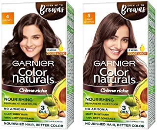Garnier Color Naturals Creme Hair Color, Shade 4 Brown, & Color Naturals Creme Hair Color, Shade 5 Light Brown, 70ml + 60g