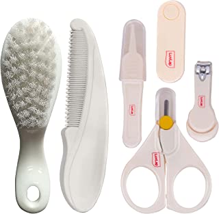 LuvLap Baby 4pcs Nail Grooming Set and Elegant Baby Comb & Brush Set with Soft bristles, Grooming Set