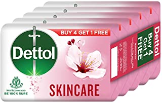 Dettol Skincare Moisturizing Bathing Soap Bar with Glycerine (Buy 4 Get 1 Free - 125g