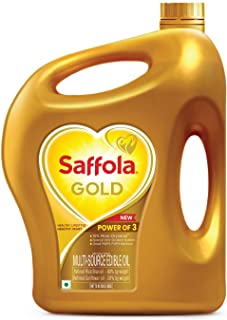 Saffola Gold Refined Cooking oil | Blend of Rice Bran & Sunflower oil | Helps Keeps Heart Healthy | 5 Litre jar