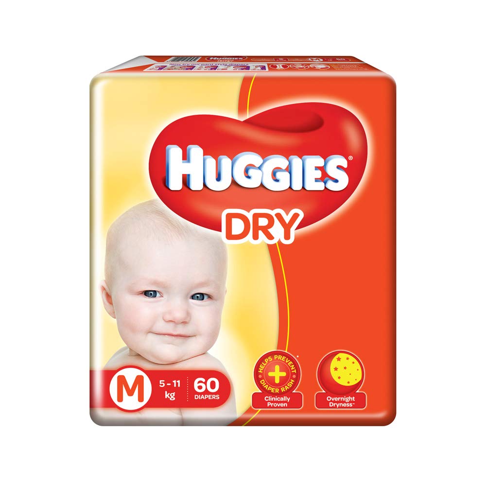 Huggies New Dry Pants, Medium (M) Size Baby Diaper Pants, 60 count