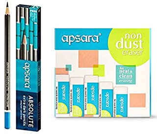 Apsara Absolute Pencils Value Pack - Pack of 20 & Apsara Non Dust Jumbo Erasers - Pack of 20