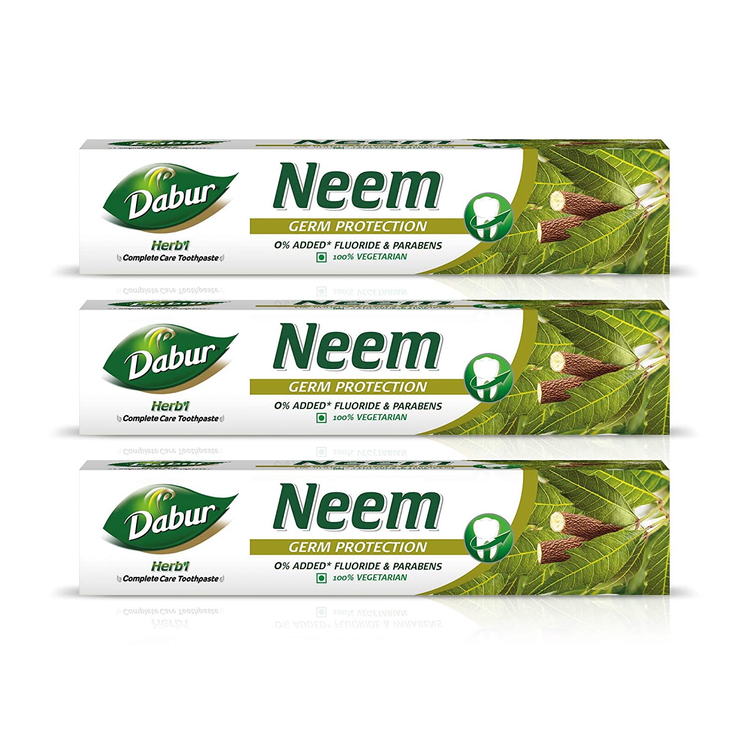 Dabur Herb'l Neem - Germ Protection Cavity Protection Toothpaste with No added Fluoride and Parabens - 200 g (Pack of 3)