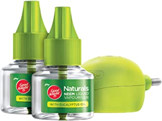 Good Knight Naturals, Machine + 2 Refill Neem Mosquito Repellent with 100% Natural Active Ingredients (Safe for Kids and Adults), 3 Piece Combo Pack, 45ml*2U=90ml+1 Machine