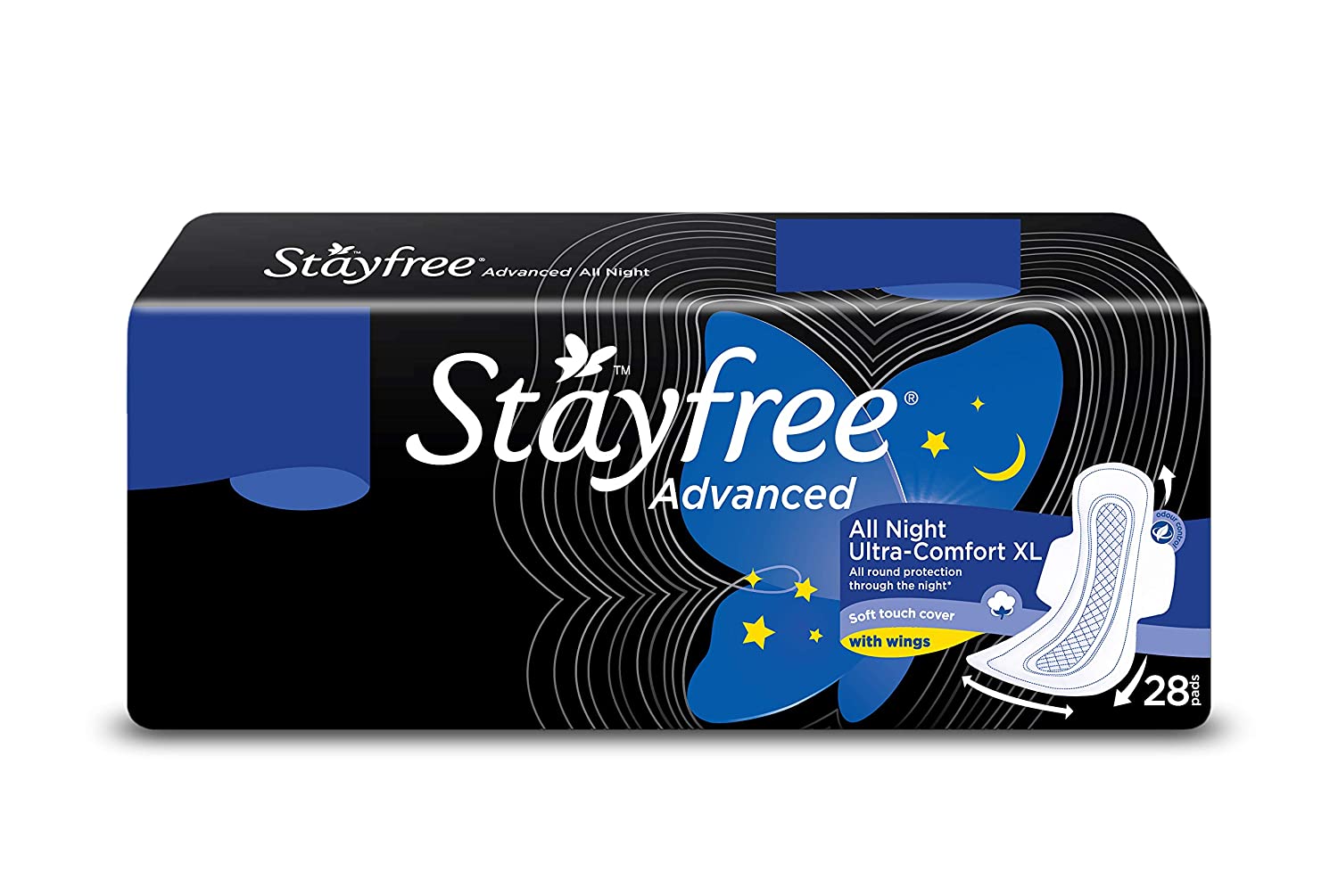 Stayfree Advanced Extra Large All Night Soft Cover Sanitary Pads For Women With Wings, Pack Of 28