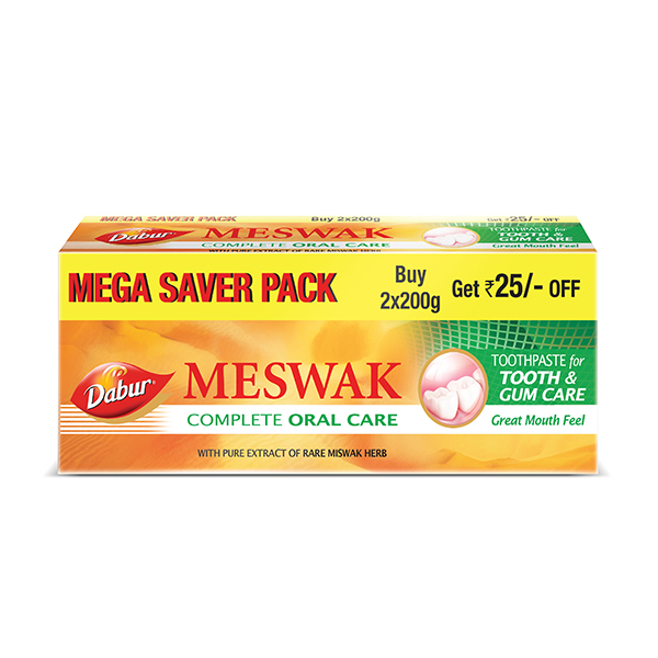 Dabur Meswak: India's No-1 Fluoride Free Toothpaste with Antibacterial, Anti Inflammatory & Astringent benefits,Cavity Protection|Helps fight Plaque, Tartar, Cavity and Tooth Decay- 400 gram(200gm*2)