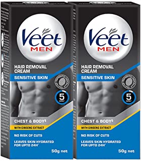 Veet Hair Removal Cream for Men, Sensitive Skin, 50g Each (Pack of 2)