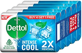Dettol Intense Cool Bathing Soap Bar with Menthol (Buy 4 Get 1 Free - 125g each)