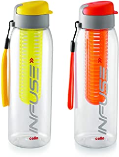 Cello Infuse Plastic Water Bottle Set, 800 ml, Set of 2, Yellow/Orange