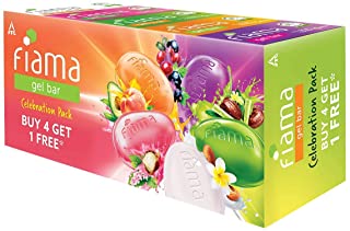 Fiama Gel Bar Celebration Pack with 5 unique Gel Bars, with skin conditioners for moisturized skin, 125g soap (Buy 4 get 1 Free)
