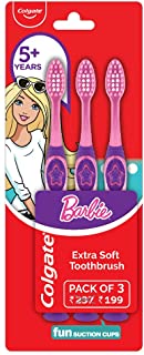Colgate Kids Barbie Toothbrush, Extra Soft with Tongue Cleaner (Pack of 3)