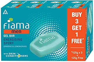 Fiama Men Energizing Sport Gel Bar, with Ginseng and Lemongrass, with skin conditioners, 125g (Buy 3 Get 1 Free)