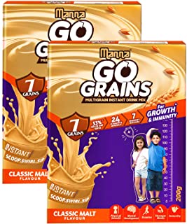 Manna Go Grains Malt | 400g (200g x 2 Packs) | Health and Nutrition Multigrain Malted Drink for Growth & Immunity