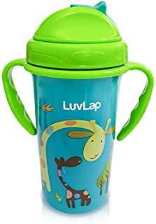LuvLap Tiny Giffy Sipper for Infant/Toddler 300ml, Anti-Spill Sippy Cup with Soft Silicone Straw BPA Free, 18m+ (Green)