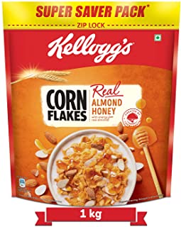 Kellogg's Corn Flakes Real Almond Honey | Breakfast Cereals | High in Vitamin B1, B2, B3, B6 & C| High in Iron |