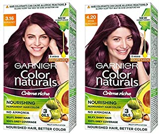 Garnier Color Naturals Creme hair color, Shade 3.16 Burgundy, 70ml + 60g and Garnier Color Naturals Creme hair color, Shade 4.20 Wine Burgundy, 70ml + 60g