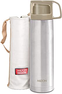 Milton Glassy 1000 Thermosteel 24 Hours Hot and Cold Water Bottle with Drinking Cup Lid, 1 Litre, Grey
