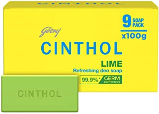 Cinthol Lime Bath Soap 99.9% Germ Protection, 100g (Pack of 9)