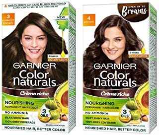 Garnier Color Naturals Creme hair color, Shade 3 Darkest Brown, 70ml + 60g & Garnier Color Naturals Creme hair color, Shade 4 Brown, 70ml + 60g