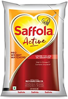 Saffola Active Refined Cooking oil | Blend of Rice Bran & SoyaBean oil | Pro Weight Watchers | 1 Litre pouch
