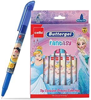 Cello Buttergel Fantasy Gel Pen Set (Pack of 10 pens - Blue) | Waterproof dark ink|