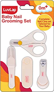 LuvLap Baby Grooming Scissors & Nail Clipper Set/Kit, Manicure Set, 4pcs, White,