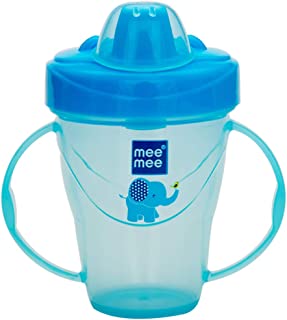 Mee Mee Plastic Easy Grip BPA-Free Anti Spill Sipper Cup with Twin Handle Spout for Baby (Blue, 180ml)