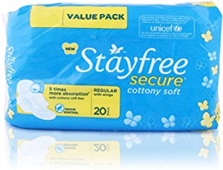 Stayfree Secure Cottony Soft Sanitary Pads - Regular, 20 Pads Pack