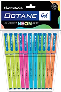 Classmate Octane Gel Pen- Neon Series (Blue)- Pack of 10 Pens + 1 Pen FREE