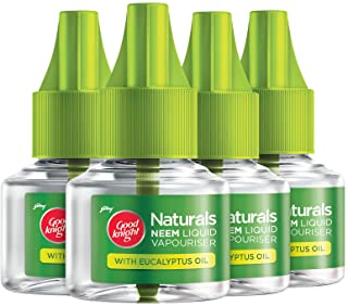 Good Knight Naturals Neem Liquid Vapouriser Mosquito Repellent | 100% Natural Active Ingredients (Safe for Kids and Adults) | Combo Pack 4 Refills (45 ml Each)