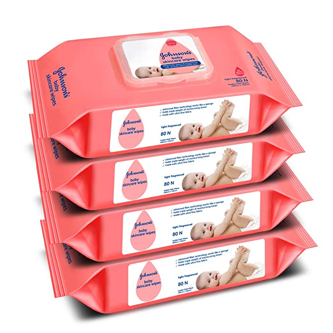 Johnson's Baby Wipes Pack of 4 (80 wet wipes per pack)