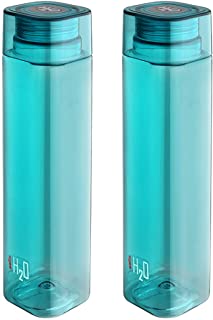 Cello H2O Squaremate Plastic Water Bottle, 1-Liter, Set of 2, Aqua Blue